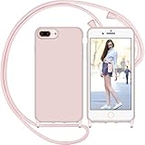 Nupcknn Liquid Silikon Handykette Hülle für iPhone 7 Plus/iPhone 8 Plus/iPhone 6s Plus Hülle Necklace(abnehmbar) Hülle mit Kordel zum Umhängen Handy Schutzhülle mit Band (Rosegold, 5.5')