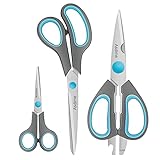 Asdirne Schere, Küchenschere Set mit Scharfen Edelstahlklingen und Weichen Griffen, Multifunktionales Scherenset, 3PCs, Blau/Grau