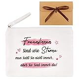 * Freundinnen sind wie Sterne * Canvas Kosmetiktasche Freundin Mama tragbare Schminktasche Kosmetiktäschchen Multifunktionales Organizer für Muttertag Geburtstag (Weiß)