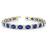 JewelryGift vergoldet blau Saphir mit Diamanten Armband Oval Form Stecker Setting Mode Schmuck Hochzeit Geschenk für Frauen Mädchen Damen Länge 7,5 Zoll