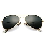 Pro Acme Sonnenbrille Herren Damen Klassische Pilotenbrille 100% Echte Glaslinse Fliegerbrille Unisex Aviator Sunglasses Piloten Sonnenbrille (Golden Rahmen / Grau Linse)