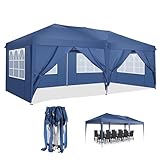 cobizi Pavillon 3x6m Wasserdicht mit 6 Seitenwänden Pop-Up UV-Schutz 50+ Gartenfesten Faltpavillon Schwerlast 3 höhenverstellbar leicht zusammenzubauen für Festival Garten Party(3x6m,Blau), CO18