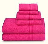 GLAMBURG Ultra-weiches 6er-Pack Baumwoll-Handtuch-Set, enthält 2 übergroße Badetücher 70 x 140 cm, 2 Handtücher 40 x 60 cm und 2 Waschbetten 30 x 30 cm, Heiße Rosa