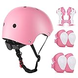 Knieschoner Kinder mit Helm, Schonerset Kinder 3-10 Jahre, Knieschützer Inliner Kinder Schutzausrüstung für Inliner Skateboard Fahrrad Rollschuh (rosa)