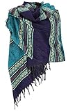 GURU SHOP Weicher Pashmina Schal/Stola, Schultertuch, Plaid, Herren/Damen, Inka Muster Türkis, Synthetisch, Size:One Size, 200x95 cm, Schals Alternative Bekleidung