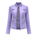 JMSUN Damen Leder Motorrad Jacke Kunstleder PU Jacke Reißverschluss Motorrad Jacke Casual Slim Kurz Mantel, Stil 5, 46