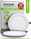 HAGEMANN® 10 x LED Panel rund dimmbar 12 Watt 850lm – Ø 155mm Bohrloch – flach 230V Deckenpanel rund LED