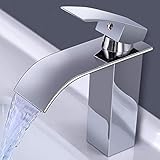 Cobbe Waschbecken Wasserhahn, Wasserfall Wasserhahn für Badezimmer, Einhebel mixer aus Messing, Wasserhahn Waschbecken mit schönem Design, Wasserhahn Badebecken für kaltes und heißes Wasser, Chrom