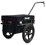 DMS® Fahrradanhänger, Lastenanhänger, Handwagen, mit Hochdeichsel, Transportbox mit 70 Liter Volumen, Max. 60kg, Kugel-Kupplung für Fahrräder mit 26'' - 28'' FH-01 (Schwarz)