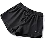 YAWHO Damen Laufshorts Sporthose Kurz Laufhose Trainingsshorts Sweatshorts Sport Kurze Jogginghose Sportshorts Schnelltrocknend Atmungsaktiv (80877 Black, S)