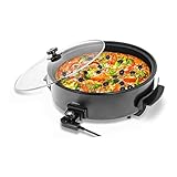 Bredeco BCPP 40-9 Elektropfanne Pizzapfanne Partypfanne mit Deckel (1400 W, 230 V, 5 Stufen 100–250 °C, Höhe 9 cm, Teflon, Ø 40 cm) Schwarz