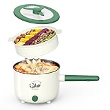 Elektrischer Hot Pot mit Dampfgarer, Multifunktionaler tragbare antihaftbeschichtete Bratpfanne mit Dual-Power-Steuerung,elektrischer Shabu-Shabu-Kocher für,Haferflocken,Nudeln,Ramen, 1,5l (türkis)