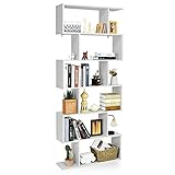 COSTWAY Bücherregal, Standregal mit 6 Ebenen, 192 x 80 x 23 cm, Büroregal Holz, Aktenregal, Aufbewahrungsregal inkl. Befestigungsmaterial, Raumteiler für Wohnzimmer, Schlafzimmer, Büro (Weiß)