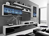 Wohnwand ALFA Schwarz Hochglanz Schrankwand Anbauwand Mediawand TV-Schrank mit LED-Beleuchtung Wohnzimmerschrank Wohnzimmer (Schwarz Hochglanz)