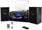 DIGITNOW! Plattenspieler mit Stereo Lautsprechern, Schallplattenspieler Kompaktanlage Stützen Bluetooth / CD / Kassettendeck / Radio / Vinyl to MP3 USB-Codierung / 33 45 78 U/Min / Fernbedienung