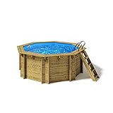 Paradies Pool® Holzpool Kalea Einzelbecken, Edelstahlleiter Tiefbecken, Blaue Folie mit 0,8mm Stärke, Achteck-Pool, 354 x 118 (Ø x H), Menge: 1 Stück