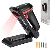 Tera Barcode Scanner wandhalterung 1D 2D QR Kabellos 2,4 GHz Wired USB 2,0 Kabelgebunden Handscanner Barcodelesegerät wandmontage mit Verstellbarem Klappständer, D5100-CR