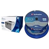 MediaRange Archivierungskoffer für 300 Discs, Aluminium-Optik, mit Einhängetaschen, Silber & Verbatim BD-R SL Datalife 25 GB - Blu-Ray-Disk - 6-fache Brenngeschwindigkeit - 50er Pack