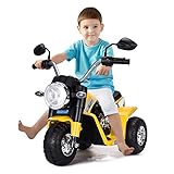 RELAX4LIFE Elektrisches Kindermotorrad, 6V Elektromotorrad mit Vorwärts- und Rückwärtsgang & Beleuchtung & Hupe, Elektrofahrzeug für Kinder 3-8 Jahre, Elektro-Dreirad 3-4 km/h, Junge & Mädchen (Gelb)