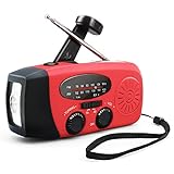 GREADIO Wind Up Radio, Notfall-Solar-Radio Kurbel AM FM Portable Radio mit 2000mAh Akku, helle Taschenlampe für Notfall und Outdoor (rot)