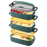 Lunchbox, Bento Box für Erwachsene Kinder, Brotdose Kinder mit Fächern, 3-lagige Auslaufsichere Bento Lunchbox mit Gabel, Löffel, Geeignet für Lunchbox für Arbeit, Büro, Schule (2,25 L Grün)