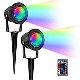 Kefflum 10W RGB Gartenbeleuchtung Scheinwerfer, LED Strahler Gartenlampe mit Erdspieß, IP65 Wasserdicht Gartenstrahler für Außen,Spotbeleuchtung, Bodenleuchte, Teichstrahler (2er Pack)