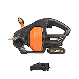 WORX Akku Abflussreiniger 18V(20V Max) PowerShare, 7,6 m Teleskopspirale, entstopft Rohre von 19-76 mm, automatischer Verstopfungslöser für S- und L-Rohre, LED-Licht, austauschbare Reinigungsspirale