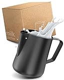 Lambda Coffee Barista Milchkännchen Edelstahl 600ml I Milchkanne schwarz zum Espresso & Milchaufschäumen I Perfekt als Latte Art Barista Zubehör geeignet