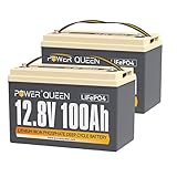 Power Queen 2 Pack 12,8V 100Ah LiFePO4 Akku Eingebaute 100A BMS Lithium-Batterie LiFePO4 100Ah 2560Wh 4000+ Zyklen Reihe/Parallel für Solaranlage Home System Wohnmobil Autarkes Leben Trollihng-Motor