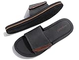 ARRIGO BELLO Badelatschen Herren Klettverschluss Latexsohle Pantoletten Badeschlappen Leder Schlappen Sommer Beach Pool Sandalen Größe 41-46(C Grau,43)