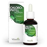 VITACTIV Chlorophyll Tropfen - Flüssiges Chlorophyll aus Alfalfa plus Folsäure - Hochdosiert, 200mg je Tagesdosis - Vitamin B9 gegen Müdigkeit - 50ml, 1000 Tropfen