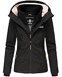 MARIKOO Damen Herbst Winter Jacke Windbreaker Übergangs Regenjacke Regen Erdbeere Outdoorjacke, Farbe:Schwarz, Größe:XL 42