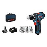 Bosch Professional 12V System Akku Bohrschrauber GSR 12V-15 (39 tlg. Zubehörset, 1x 2.0Ah Akku, 1x 4.0Ah Akku, Ladegerät, in Tasche)