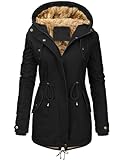 Vancavoo Winterjacke Damen Winter Warm Winterparka Gefüttert Mantel Parka Herbst Kapuzenmantel Frauen Wintermantel,Schwarz,M