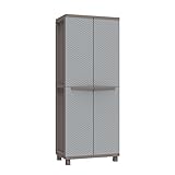 Terry, Jrattan 368 , Besenschrank mit zwei Türen in Rattan-Optik, Innenregal mit 4 Einlegeböden, für den Innen- und Außenbereich/Taubengrau - 68x37,5x170 cm