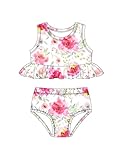 GiHaood Neugeborene Baby Mädchen Badeanzüge Beachwear Badekostüm Rosa tropischer Blumendruck Rüschenoberteil Hohe Taille Bikini Bottom 2-teiliges Set Baby Badeanzug Strandbekleidung Set