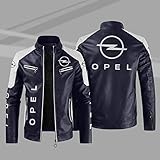 CCERES Herren Motorradjacke Mit Durchgehendem Reißverschluss Für OPEL Wasserdichter Rennanzug PU-Leder Motocross Mäntel Stehkragen Radtrikot Slim Fit Outwear Tops- Dark Blue||M