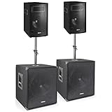 Vonyx PA Lautsprecher Set, passive Musikboxen, DJ Equipment, 1700 Watt 2x Subwoofer, 2x Topteile, 2x Bi-amp Lautsprecherkabel, PA System, für Partys, Gigs und kleine Festivals