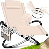 KESSER® Relaxliege Liegestuhl Inkl. Tasche + Abdeckung Gartenliege Sonnenliege Gartenstuhl Klappstuhl faltbar | Schwungliege | Schaukelsessel | ergonomische Relaxsessel | 180kg Belastung, Beige