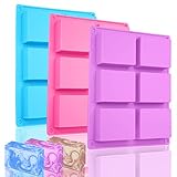 Bolatus 3 Stück Silikonform Rechteckig, Seifenform 6-Cavity Silikonformen Seife DIY Silikon Form für Backen Kuchen Schokolade Biscuit Eiswürfel Selbstgemachte Handarbeit (Rosa + Blau + Lila