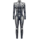 Halloween KostüM Skelett Damen Jumpsuit 3D Print Langarm Skinny Cosplay Knochen Overall Fasching Halloween-Kostüm Overall Bodysuit Figurbetontes Outfit Halloween-Skelett-Outfit Cosplay-Kostüm