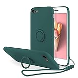 UEEBAI Schutzhülle für iPhone SE 2022 5G/iPhone 7/iPhone 8/iPhone SE 2020, Ultra Slim TPU Stoßfest Silikon Case Ring Halter Kickstand Magnetic Car Mount Cover Wrist Strap for iPhone SE3/SE2,Dunkelgrün