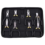 BLUESI 8PCs Mini-Zangen-Set, Runde Kurve Nadel Diagonale Nase Drahtende Schneiden Linienrichter Zange mit schwarzen Griffen & Schutztasche