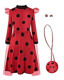 ReliBeauty Ladybug Kostüm Marienkäfer Kleid mit Augenmaske Tasche Cosplay Kinder Mädchen,130