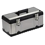 Werkzeugbox Metall-Werkzeugkasten Dicker Werkzeugkasten aus Edelstahl Aufbewahrungsbox Aufbewahrungs- und herausnehmbare Ablage Rutschfester Griff 5 Größen Werkzeugkoffer ( Color : Silver , Size : Lar