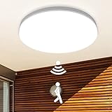 LED Deckenlampe mit Bewegungsmelder, DODOPEN 24W IP44 Wasserdicht Rund Deckenlampe 4000K Neutralweiß Sensor Leuchte, für Flur, Treppe, Veranda, Garage, Abstellraum, Keller Ø28,5 cm