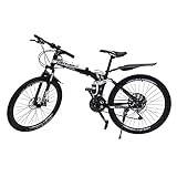 26 Zoll Faltbare Mountainbike mit Stoßdämpfer MTB Fahrrad 21 Gang-Schaltung mit Scheibenbremse vorne und hinten Höheverstellbar für ab 160cm Jungen, Mädchen, Damen & Herren(Schwarz)