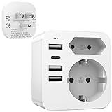 Adapter USA Deutschland Stecker mit 3USB 1USB C (3.4A), mit 2 Steckdosenadapter, 6-in-1 USA Adapter Steckdose, Reiseadapter Typ B Steckdosenadapter für Amerika Kanada Thailand Mexiko