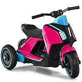 COSTWAY 6V Kinder Elektro Motorrad mit Musik, Hupe und Scheinwerfer, Dreirad Kindermotorrad mit Vorwärts- und Rückwärtsfunktion, bis zu 4 km/h (Rosa)