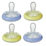 Tommee Tippee Closer to Nature natürlich geformter Beruhigungssauger für die Nacht, 0-6 Monate, 4er-Pack, gelb und blau